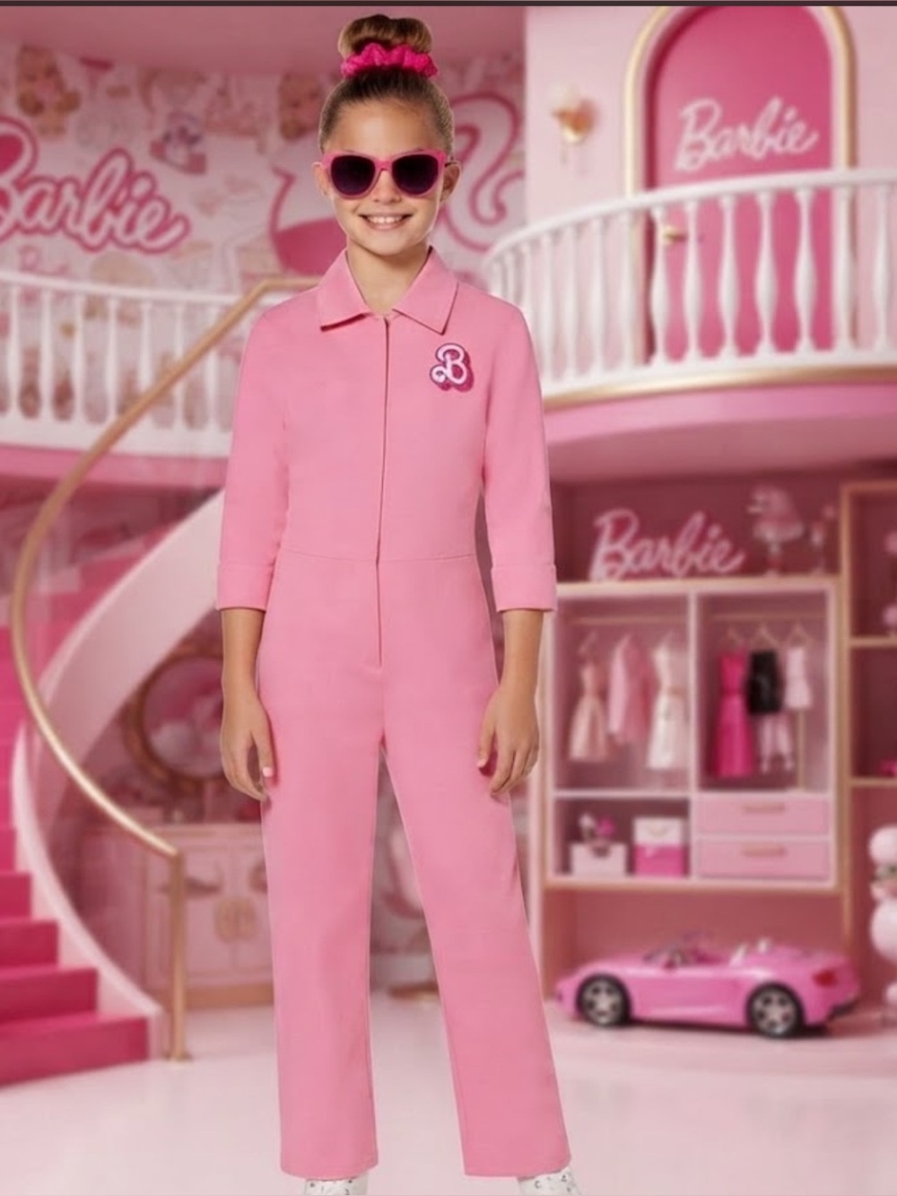 Authentic Barbie signature pink Zippered jumpsuit costume girls Sz L 12